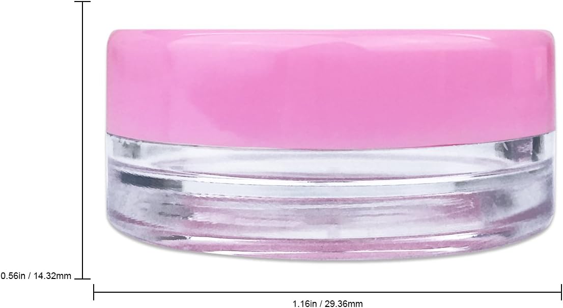 Beauticom 3G/3ML Round Clear Jars with Pink Lids for Acrylic Powder, Rhinestones, Charms and Other Nail Accessories - BPA Free (Quantity: 1000 Pieces) Product Name