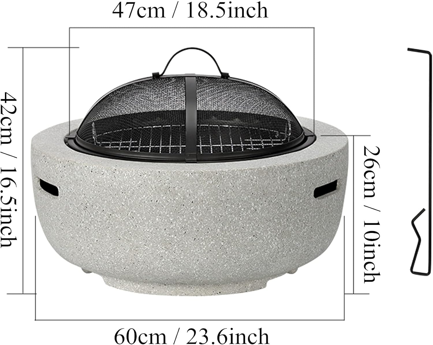 Lightweight Round Fire Pit, Outdoor Brazier, Patio Wood Burning Firepit, w/Mesh Cover Cooking Grill Poker, for Camping Picnic Bonfire Backyard
