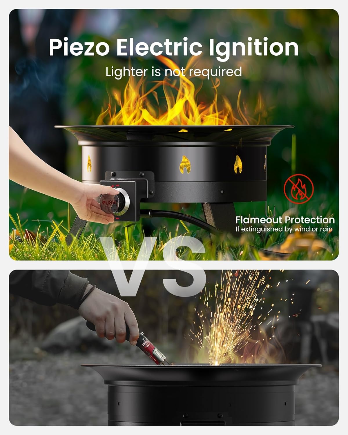 Ciays Propane Fire Pit 24 Inch, Gas Portable Large Fire Pit with Grill Grate, Folding Legs, Hose Hooks, Propane Tank Holder, Cover & Carry Strap, CSA Certified,Portable, 58,000 BTU