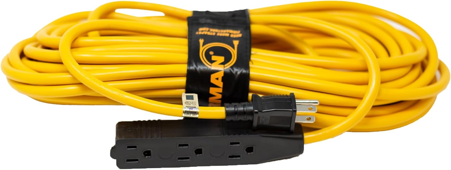 Firman 2020 50' Medium Duty Generator Utility Power Cord, 5-15P to (3) 5-15R, 14 Gauge, 15A, 1875W, Outdoor Rated Extension Cord with Storage Strap for Jobsite, RV, Home, Backup Power