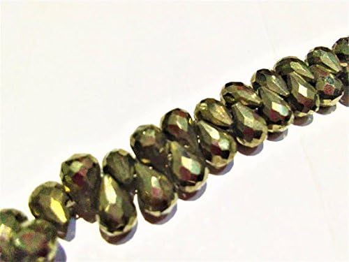 13 inch natural beads strand of 5x7-5x8mm faceted drop pyrite gemstone beads for DIY jewelry - necklace, bracelet, earring, ring.