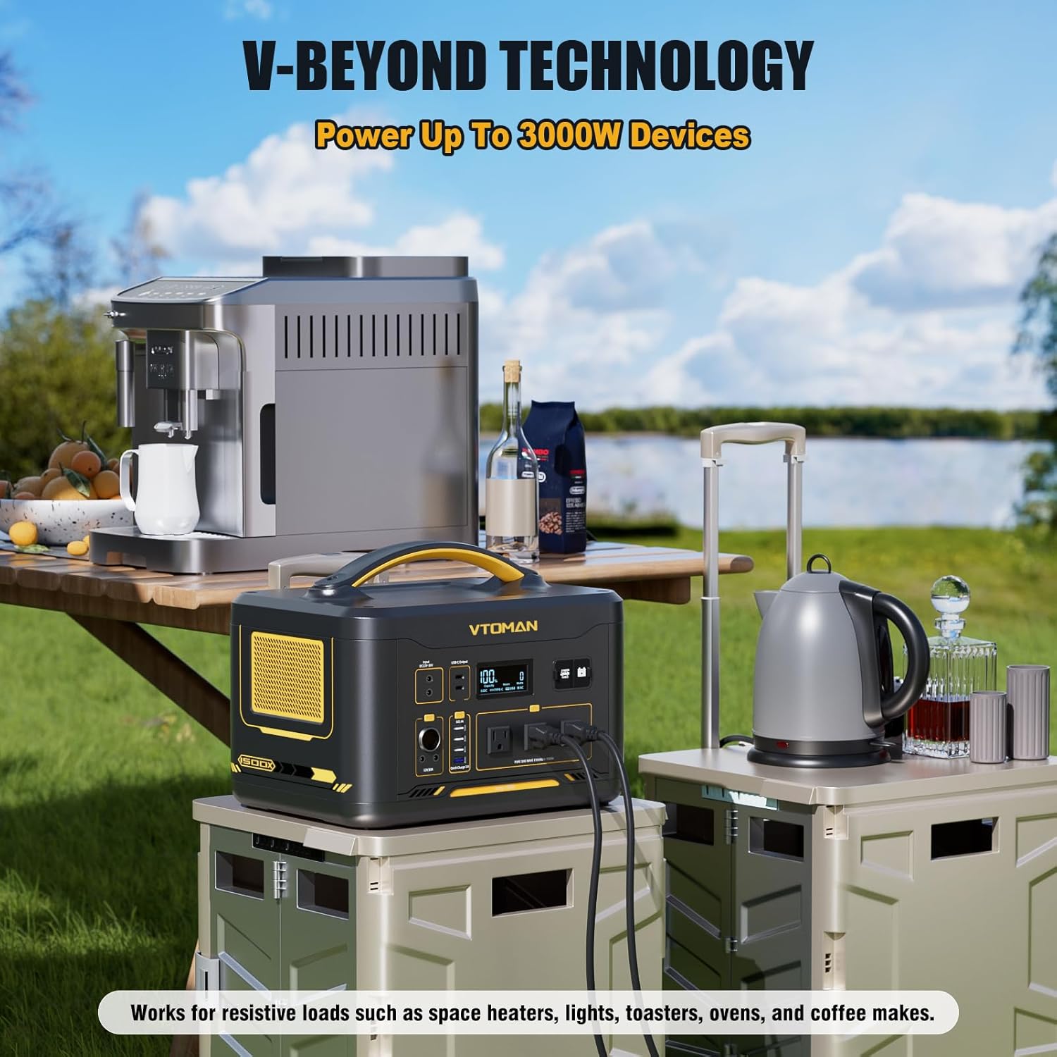 VTOMAN Jump1500X Portable Power Station, 828Wh LiFePO4 Battery Solar Generator with Jump Start, 1500W AC Outlet, 100W PD Type-C, Large Capacity Expandable to 2376Wh for Camping, RV Travel, Home Backup