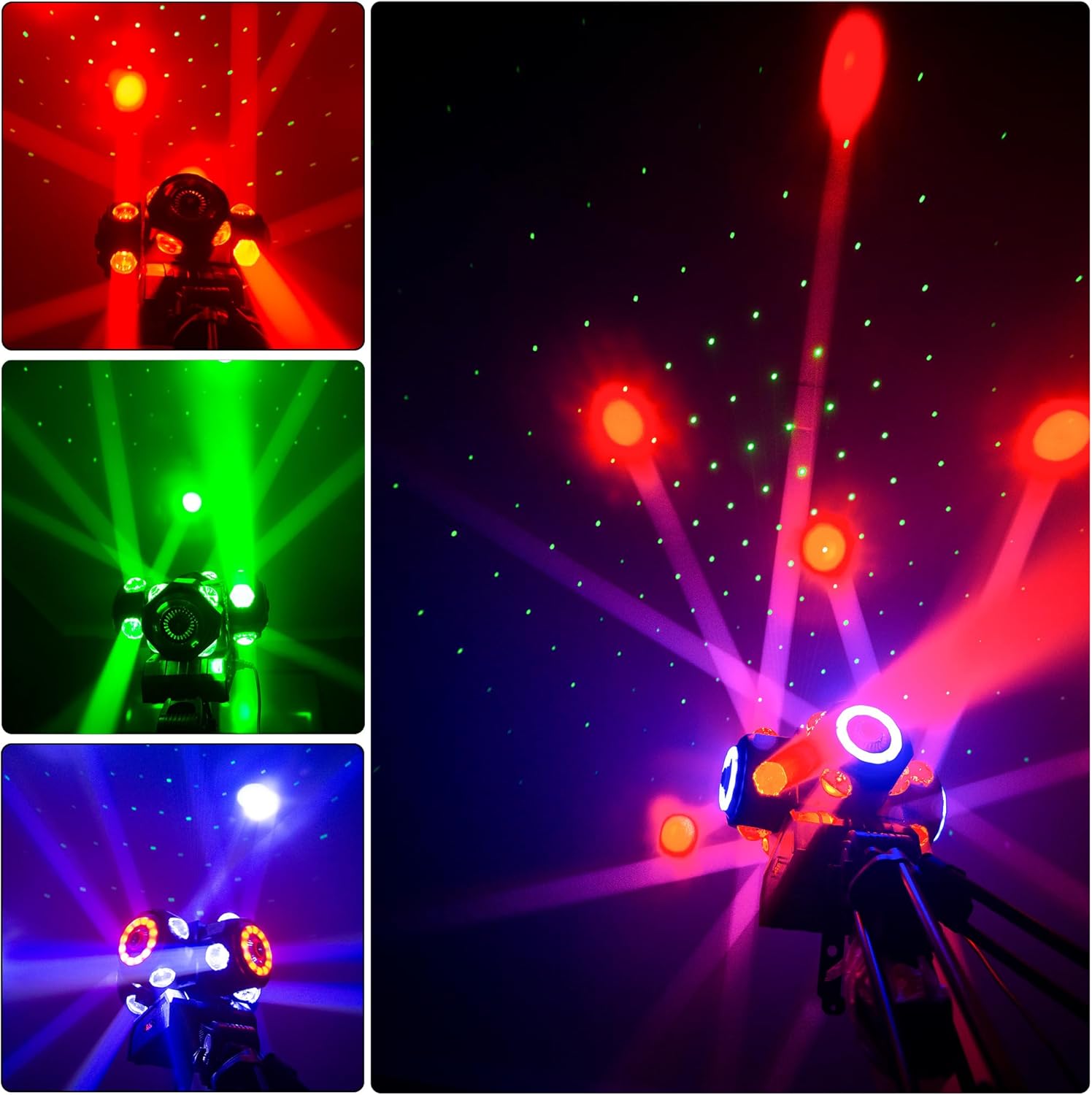 4Head Moving Disco Lights W/ 16Light Strips RGBW LED Rotating Beam Stage Spotlight Event Lighting W/DMX & Sound Control, for DJ KTV Disco Party Wedding Concert Halloween Christmas Festivals