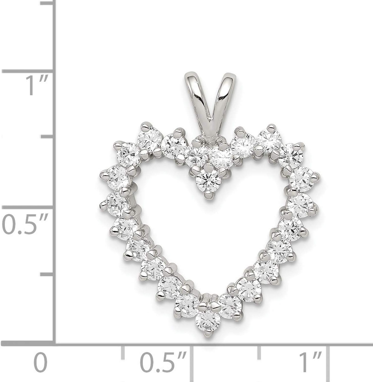 Sterling Silver Heart Shaped Pendant Necklace for Women with Open Design and Round Cubic Zirconia Stones, Elegant Romantic Jewelry Symbolizing Love, Timeless Dainty Accessory for Anniversaries