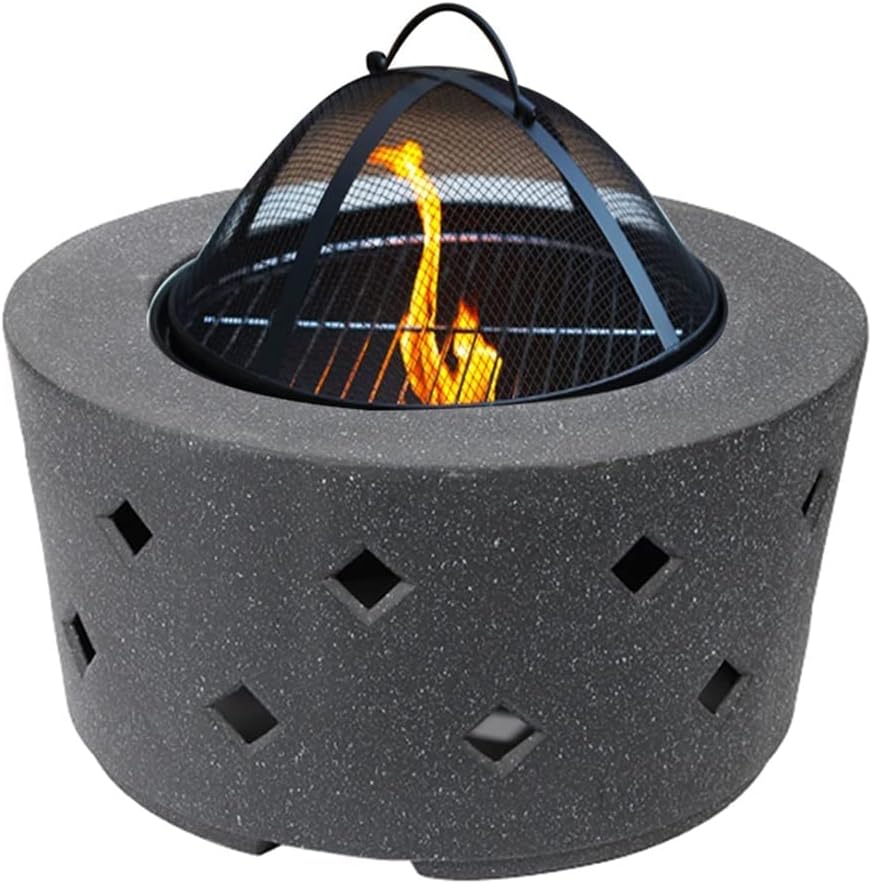 Outdoor Fire Pit Outdoor Wood Burning Fire Pit,Multifunctional Black Imitation Stone Outdoor Heater,Garden Terrace Fire Bowl
