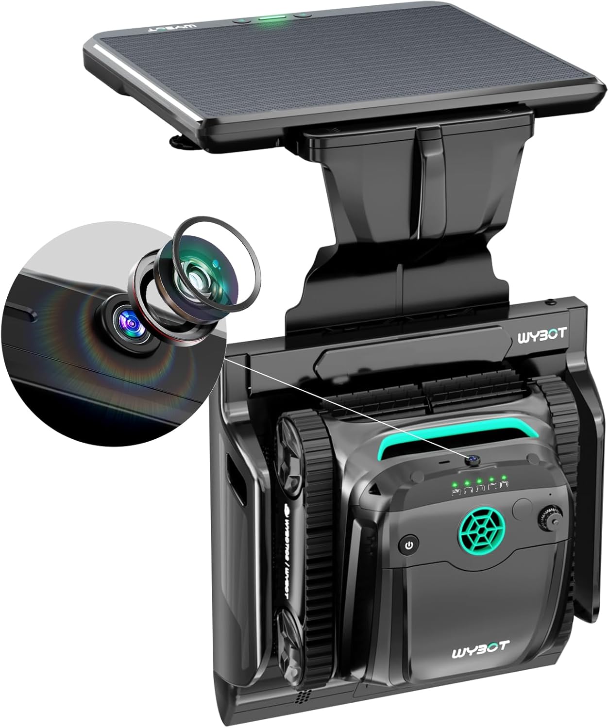 WYBOT S2 Solar Vision Robotic Pool Cleaner, AI Obstacle Avoidance & Dirt Targeting, Auto Return & Charging, Scheduled Cleaning, 3D Adsorption, Solar-Powered for In-Ground Pools (Black & Green)