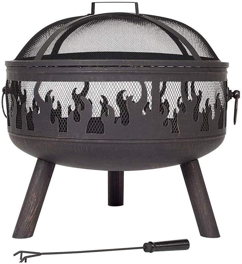 Fire Pit with Grill Shelf, Outdoor Metal Brazier, Garden Patio Heater/BBQ/Ice Pit with Waterproof Cover