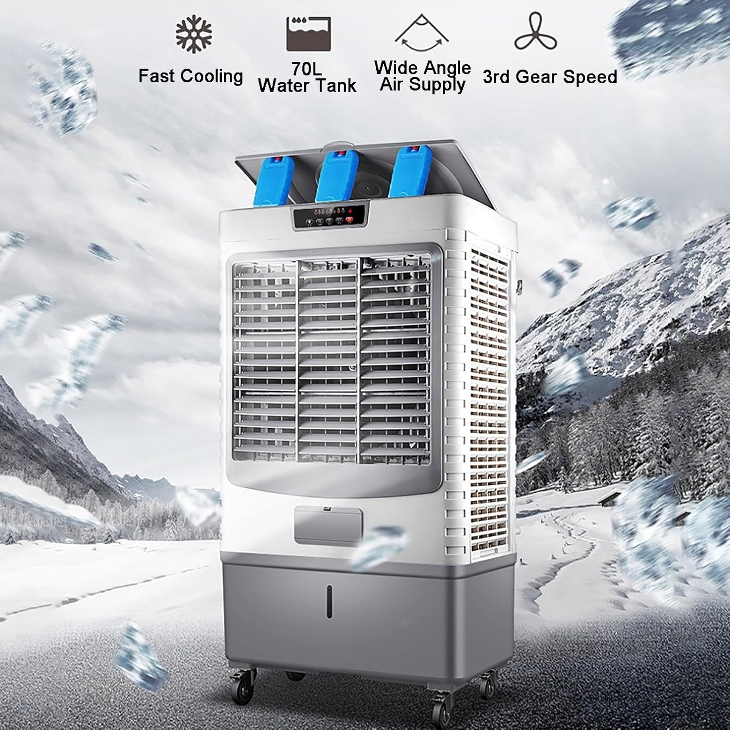 Swamp Cooler with Remote & 8H Timer, 6000CFM Evaporative Air Cooler w/ 13 Gal Water Tank, Portable 3-in-1 Air Conditioner, 3 Speeds & 4 Ice Packs, for Room Garage Patio(50x37x88cm/19.6x14.5x34.6in)