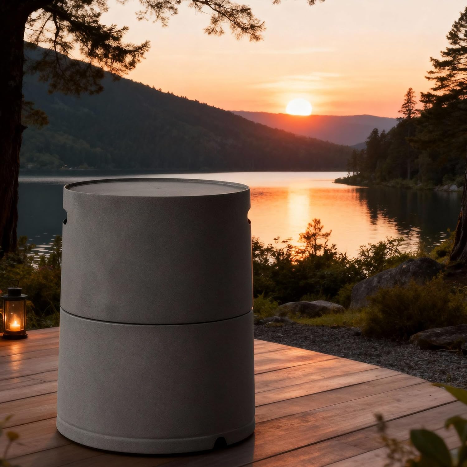 Propane Tank Cover, Outdoor Fire Pit Cover Holder for 20 lb Tank for Dining or Party, Gray Round Steel Hideaway Storage for Gas Fire Pits & Patio, Firepit for Outside, Garden, Yard, Only Table