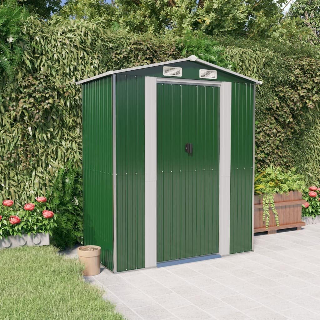 Green Galvanized Steel Large Garden Shed Rectangular Outdoor Storage for Garage Backyard Pool Accessories Tool Organizer with Ventilated Design