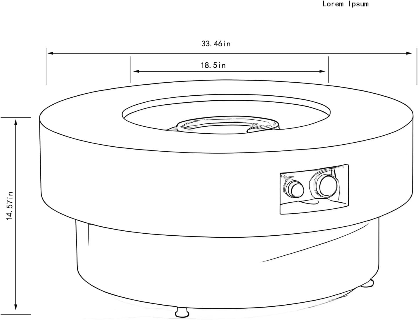 34-inch Round Propane Fire Pit Table, Cement Grey Outdoor Firepit Table with 50000BTU, Electronic Ignition, Burner Lid, Glass Rocks & Rain Cover, 33.46