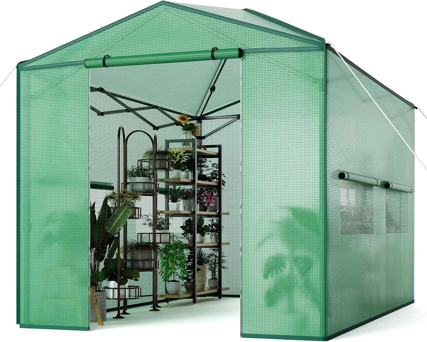 12x8 FT Pops Up Greenhouse, Portable Walk-in Green Houses Kit with Durable PE Cover & Roll-Up Zipper Door - Outdoor Garden Greenhouse for Plants Cold & Frost Protection, Easy Assembly