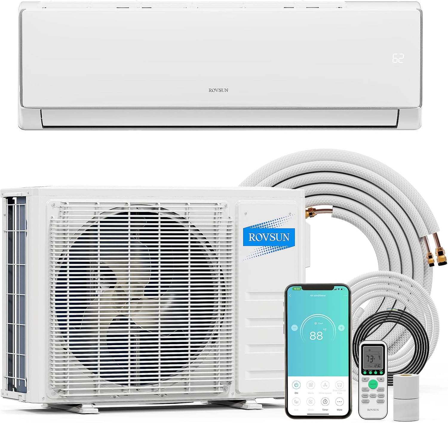 ROVSUN 17000 BTU Wifi Enabled Mini Split Air Conditioner & Heater, 17 SEER2 230V Inverter Ductless Wall AC Unit with Pre-Charged Condenser, Heat Pump & Installation Kit
