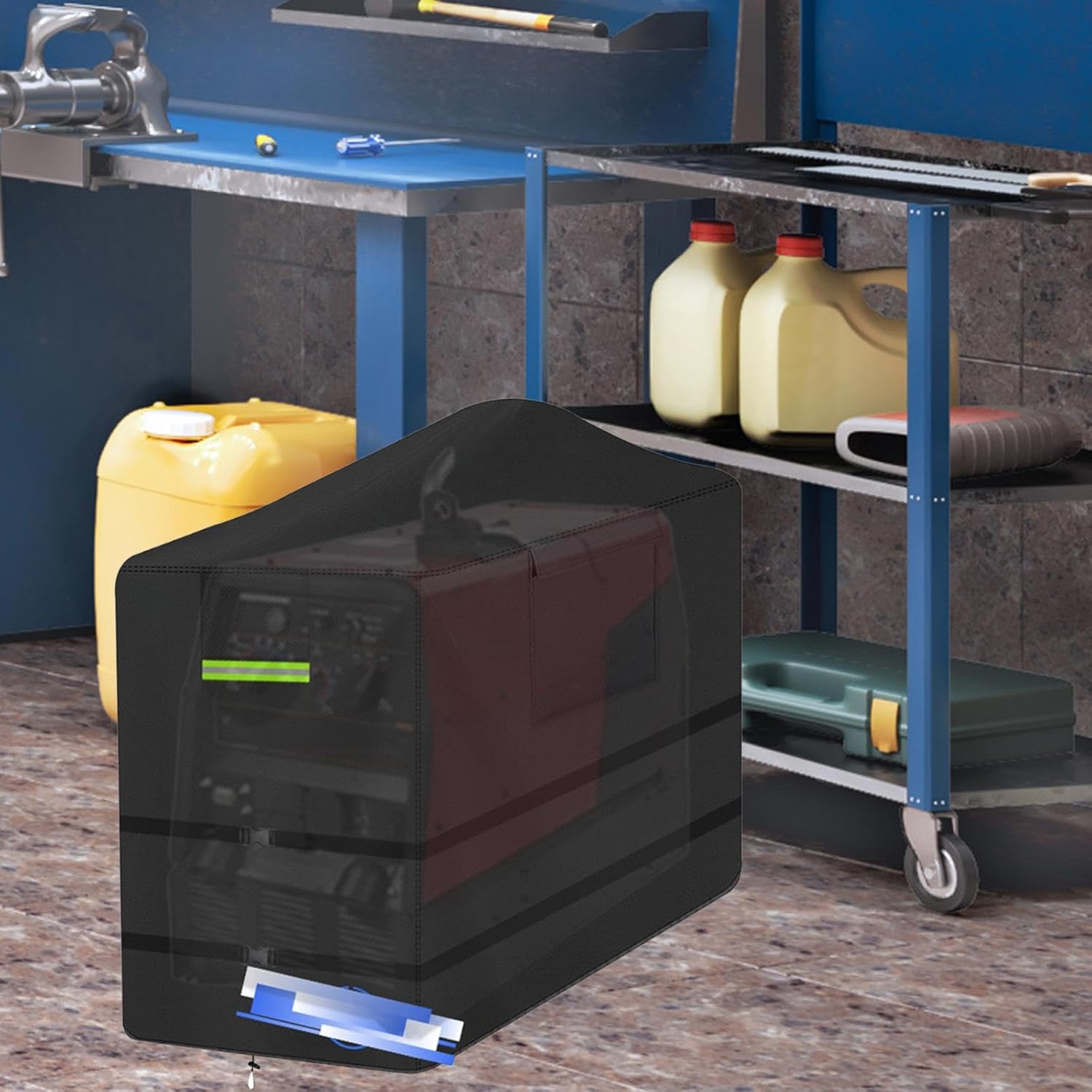 Engine Welder Generator Cover with Drawstring 35x45x45 inch Easy Installation Rainproof Dustproof for 305lpg Protection Black