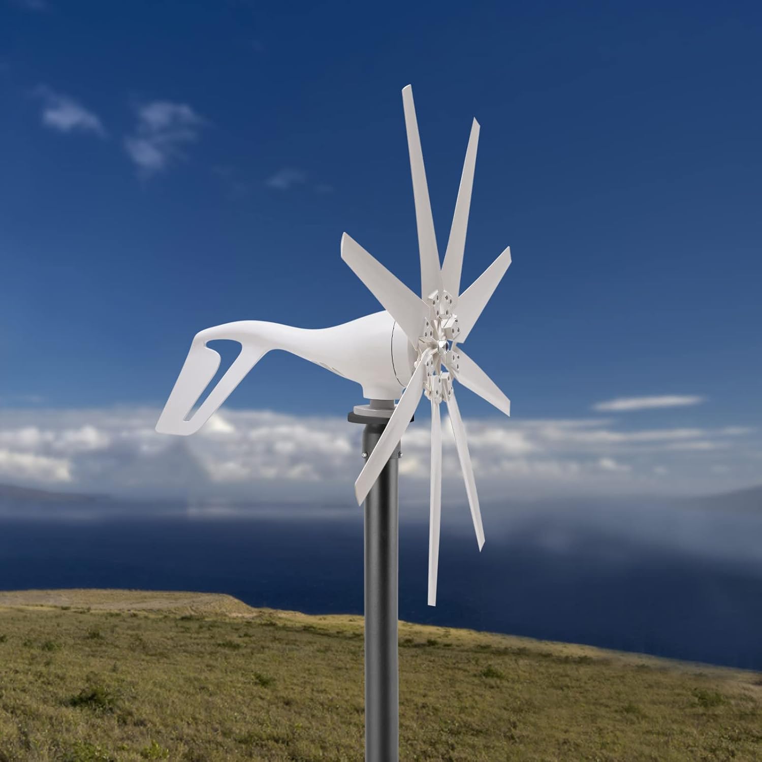 Wind Generator 600W Hybrid Wind Turbine Generators DC 12V Turbine Wind Generator Kit with 8 Blades for Marine, RV, Home