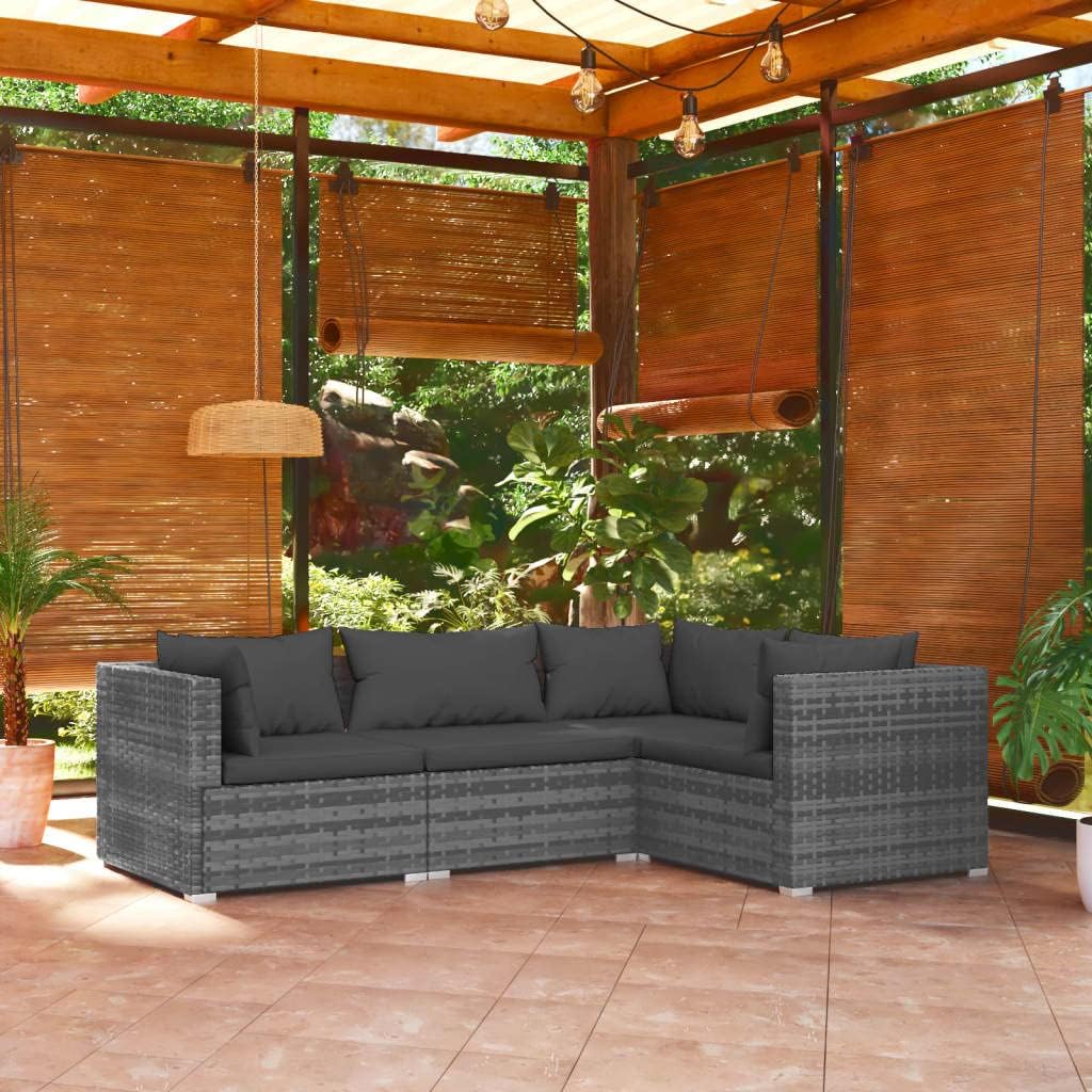 4 Piece Patio Lounge Set with Cushions Poly Rattan Gray,Modern Patio Lounge Set: Durable and Modular Outdoor Furniture for Relaxation Patio Furniture Sets, Outdoor Furniture Sets