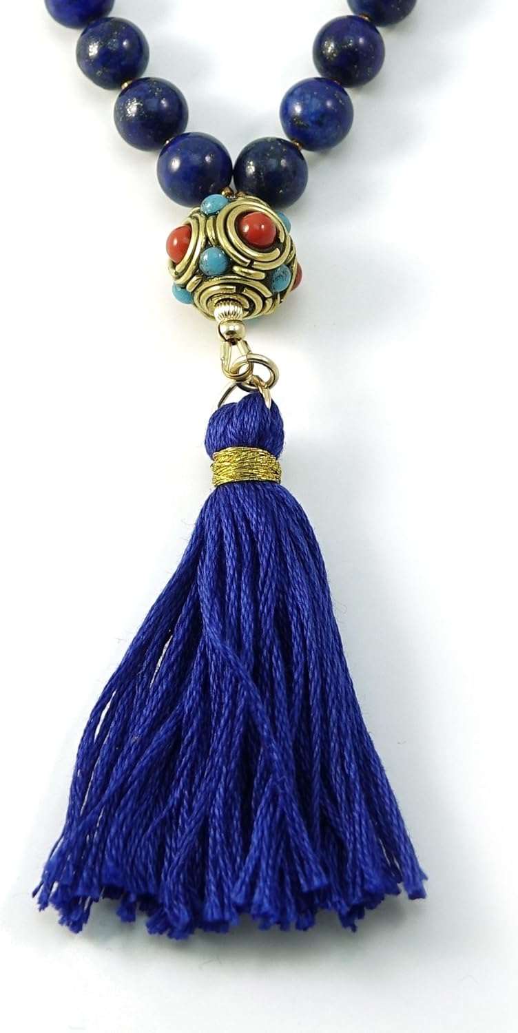 33 Lapis Gemstone Tasbih Muslim Prayer Beads with Nepalese Bead and Blue Tassel