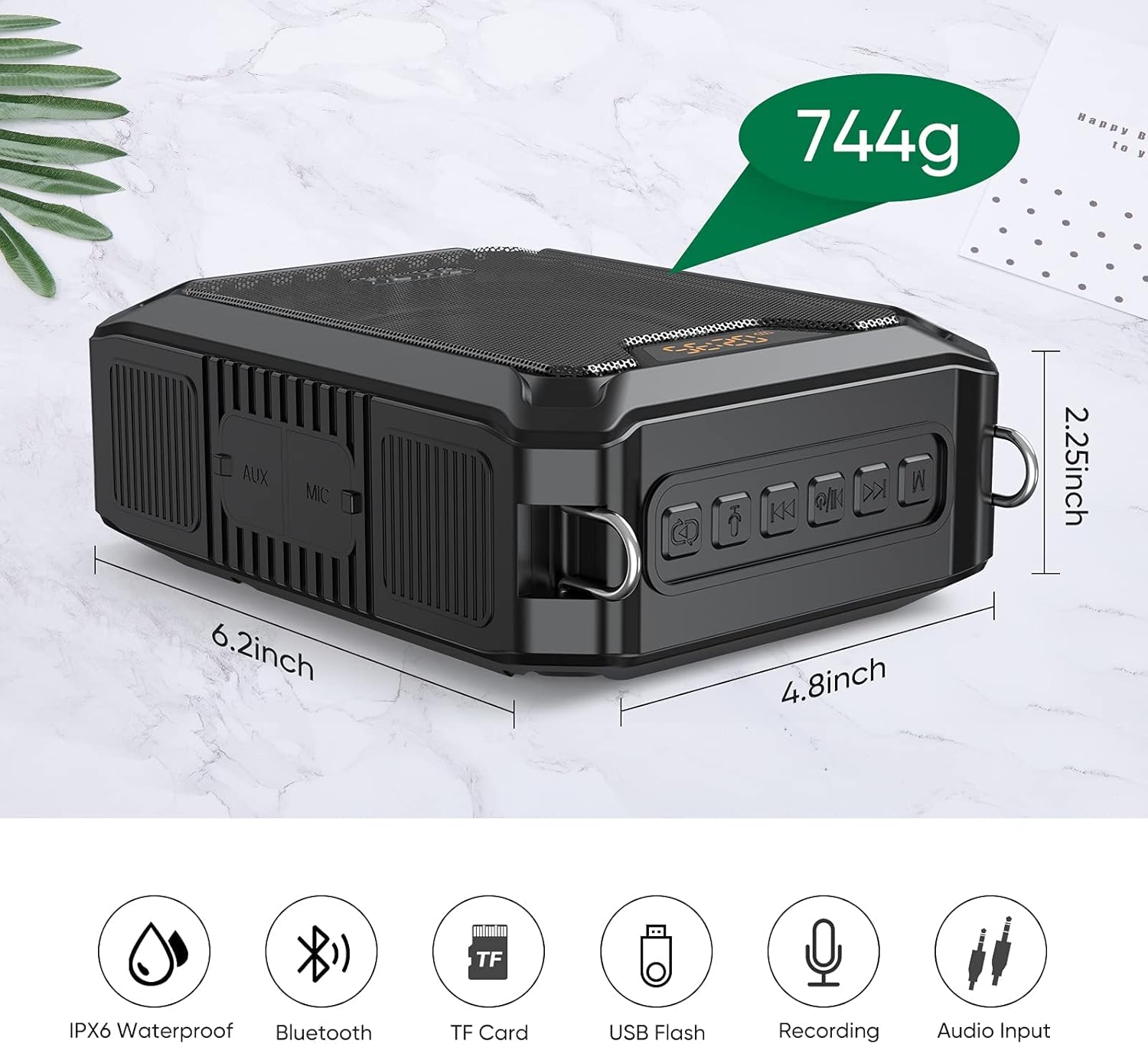 SHIDU 30W Voice Amplifier with Wireless Microphone, IPX6 Waterproof Amplifier Wireless & Wired Microphone Bluetooth Speaker Personal Megaphone for Teachers Meeting Speech Outdoors-M1000