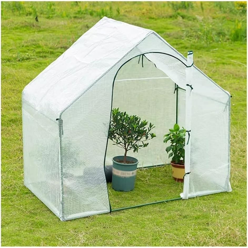 Portable Walk-in Greenhouse, Steel Frame Garden Hot House, Indoor Outdoor Plant House Shed with Roll-up Entry Doors, Durable PE Cover, for Flowers, Vegetables ( Color : White , Size : 180x105x165cm )