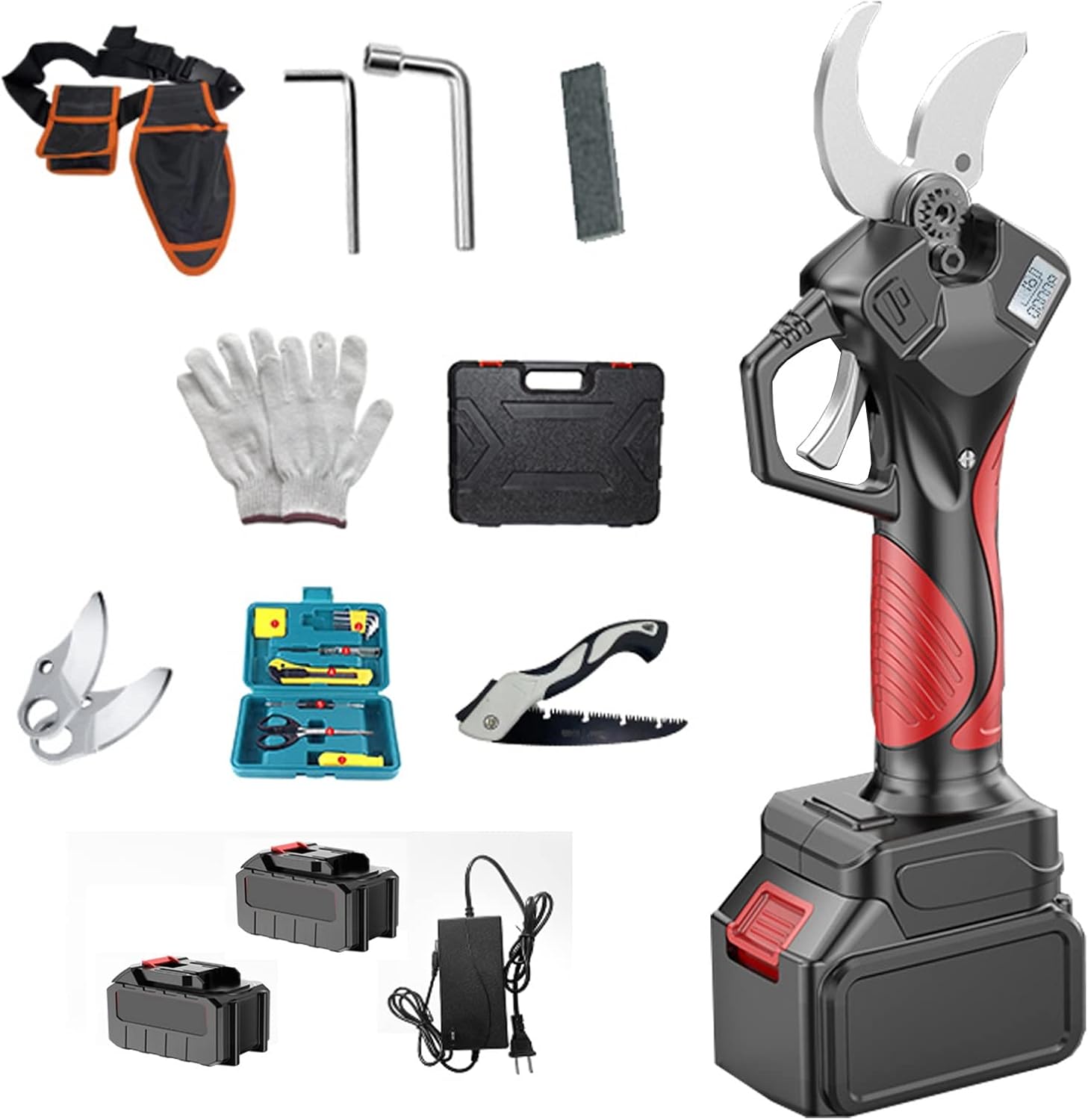 Electric Pruning Shears, Branch Cutter with LCD Power Display, 40mm Cutting Diameter, 1-2pcs Rechargeable Lithium Battery, 6-8 Working Hours