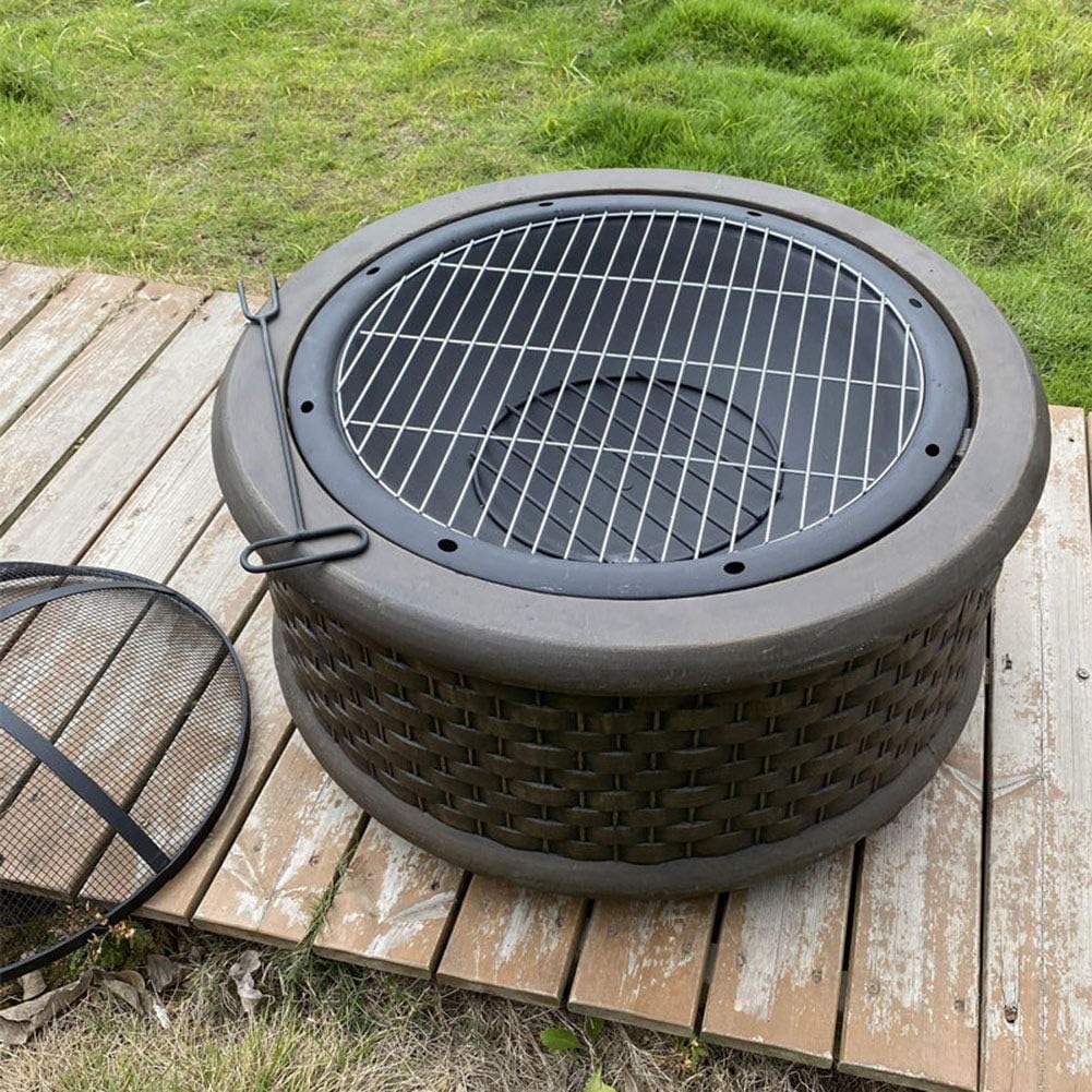 Small Firepit, Fire Pit with BBQ Grill Shelf, Firepit Barbecue with Fashionable and Artistic Magnesium Oxide Base for Outdoor Garden Barbecue Excursion Camping