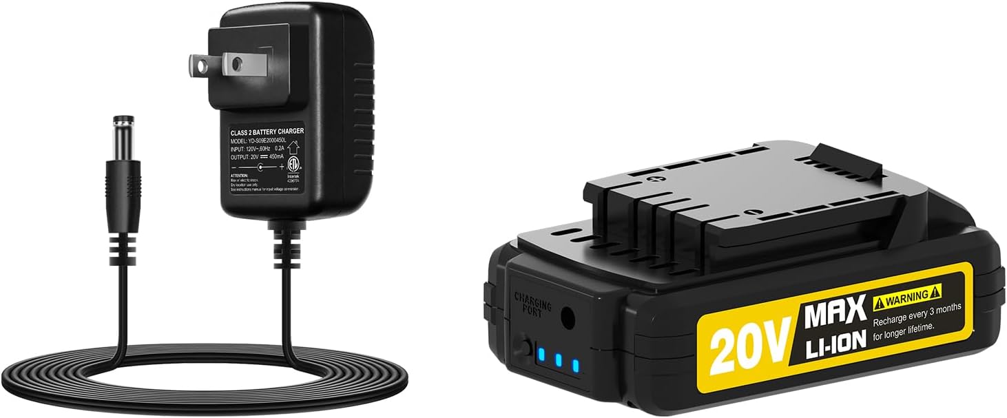 AVID POWER 20V Max Lithium Ion Battery Charger Bundle with 20V 1.5Ah Battery-Yellow, Only Compatible with Specific Products