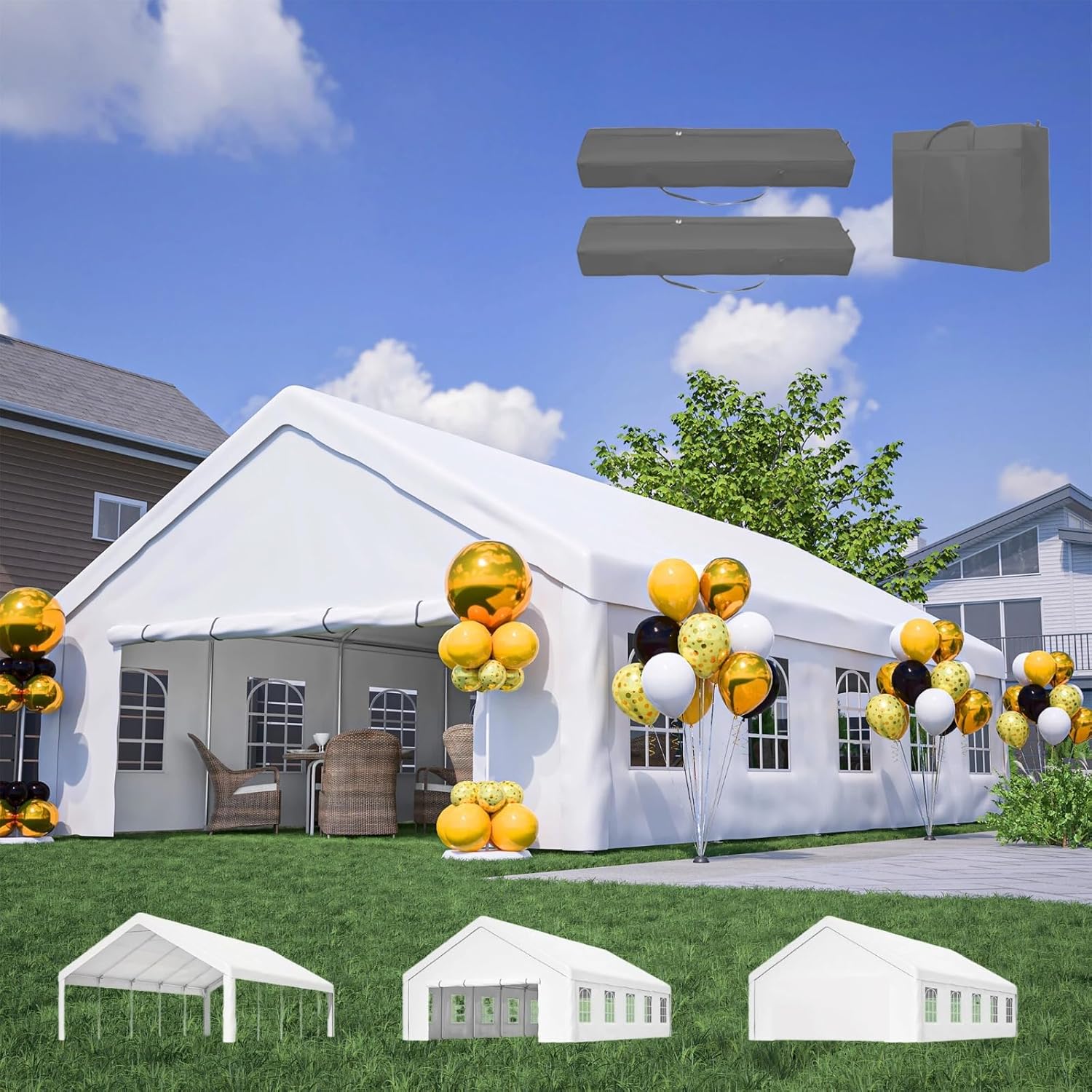 20x32 FT Party Tent, Outdoor Canopy Gazebo with 3 Storage Bags & Removable Sidewalls, Waterproof PE Cover & Alloy Steel Frame for Wedding, Camping, Garden, BBQ, Commercial Use