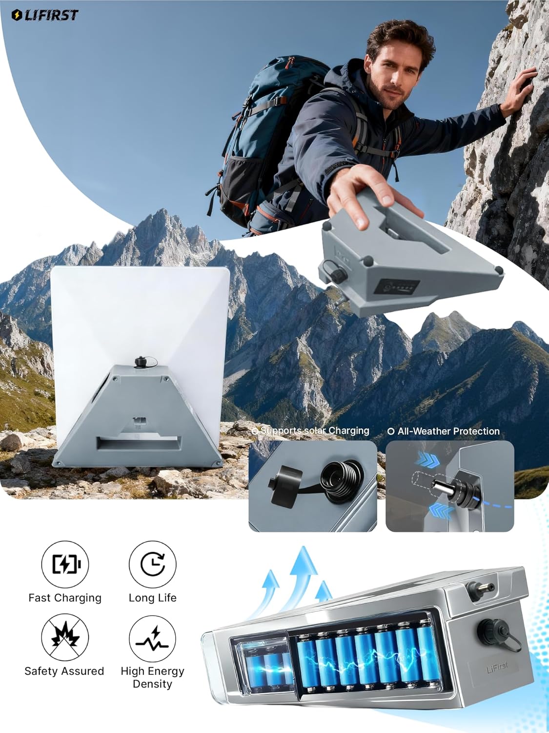 LiFirst® Starlink Mini Battery, 180Wh Portable Backup Power Supply with Up to 8–9 Hours Runtime, Supports Solar Charging (Grey, 180Wh)