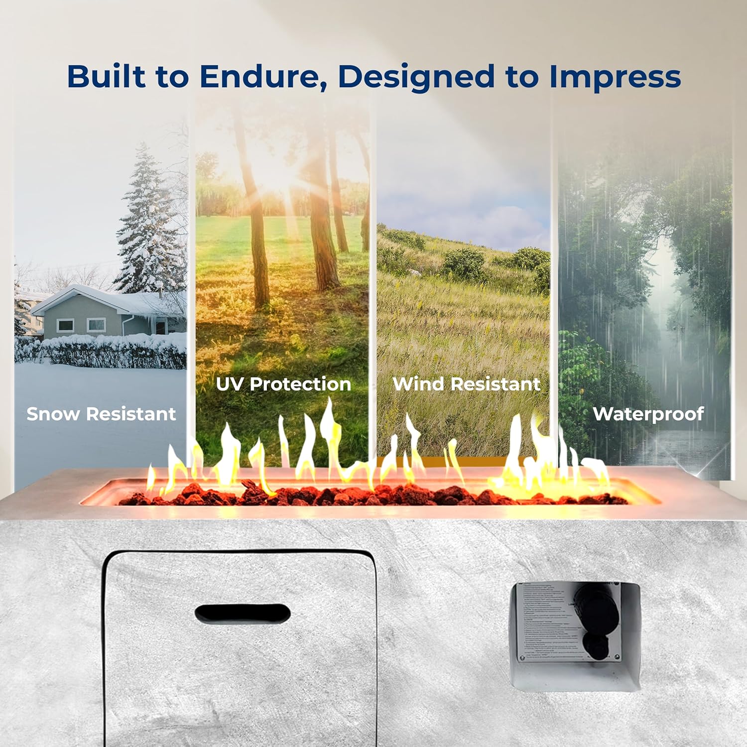 SereneLife Outdoor Propane Fire Pit Table - Square Gas Firepit with 50,000 BTU Heat, Stainless Steel Burner, Flame Control, Weather-Resistant Design, and PVC Cover for Patio or Backyard, 42