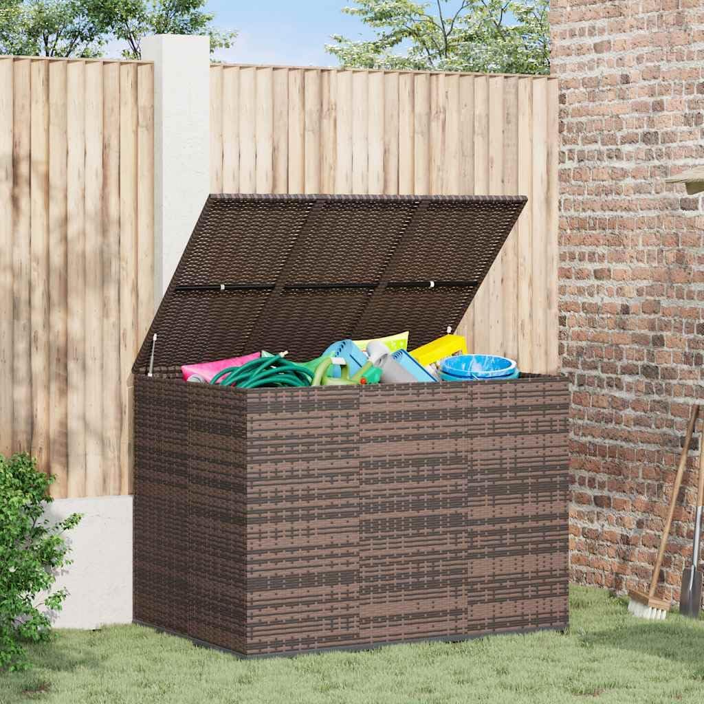 Brown PE Rattan Outdoor Storage Box, Weather-Resistant Deck Cushion Container with Secure Zipper Closure, Powder-Coated Steel Frame, 57.1 x 57.1 x 40.6 Inch Large Garden Patio Pool Bin