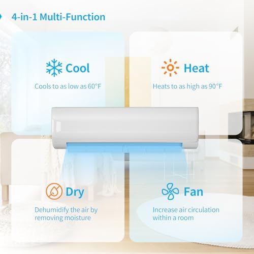 TABU-11500BTU Mini Split Air Conditioner&Heater with Heat Pump, 110-120V 19 SEER2 Wall-Mounted Ductless AC with Inverter, Compatible with Alexa, Energy Saving, Cools Rooms up to 750 Sq.Ft