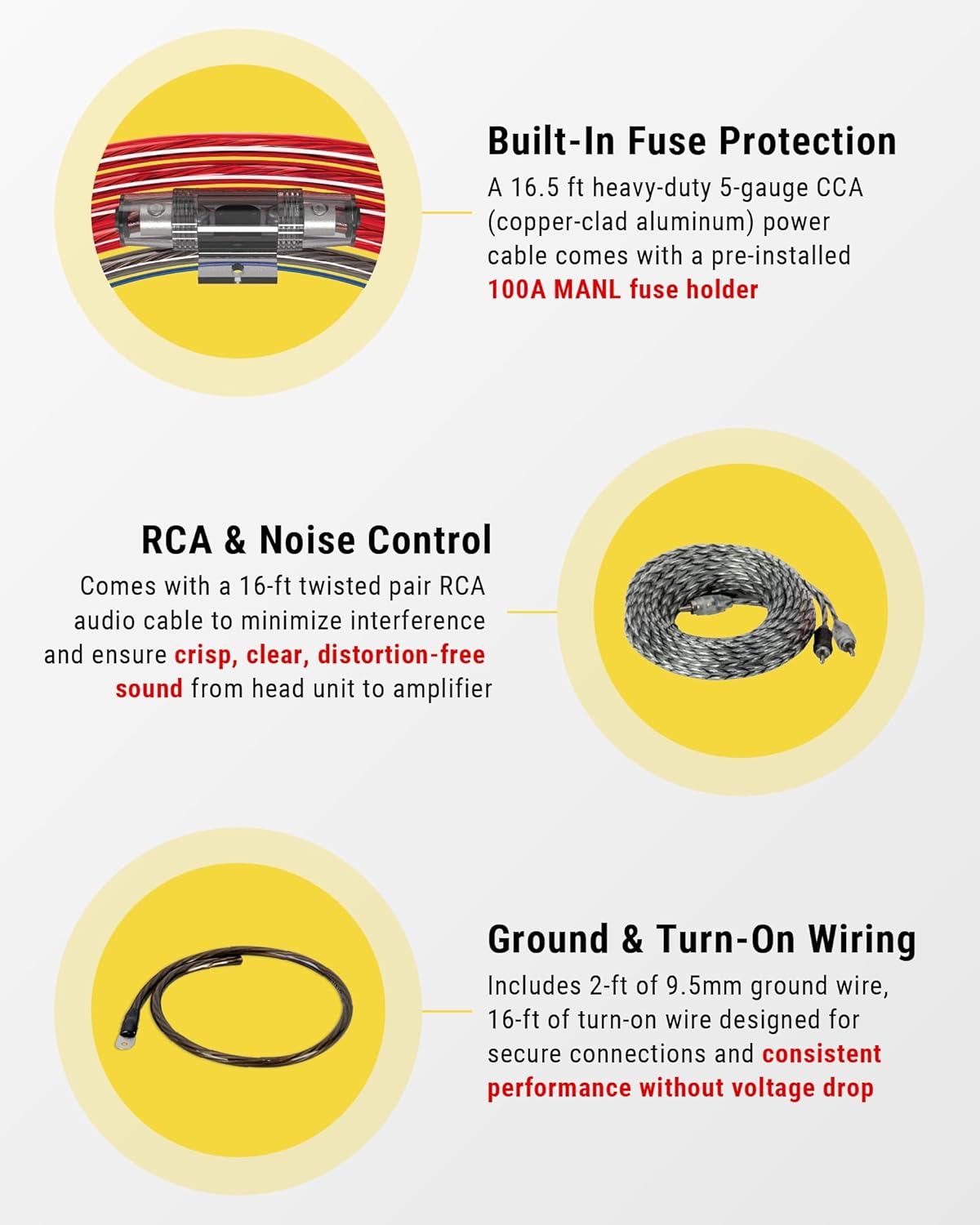 Scosche KPA5CC 5 Gauge 2-Channel Amp Wiring Kit, Complete Amplifier Installation Kit for Car Speakers & Subwoofers with Power & Ground Cables, RCA Audio Cable, Speaker Wire, Fuse Holder & Terminals