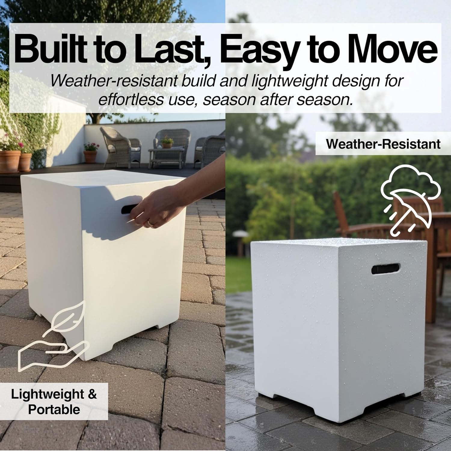 Propane Tank Cover 16 Inch, 20 LB Outdoor Tank Storage Hideaway Table for Gas Fire Pits, Concrete Tank Holder (Ancient White)