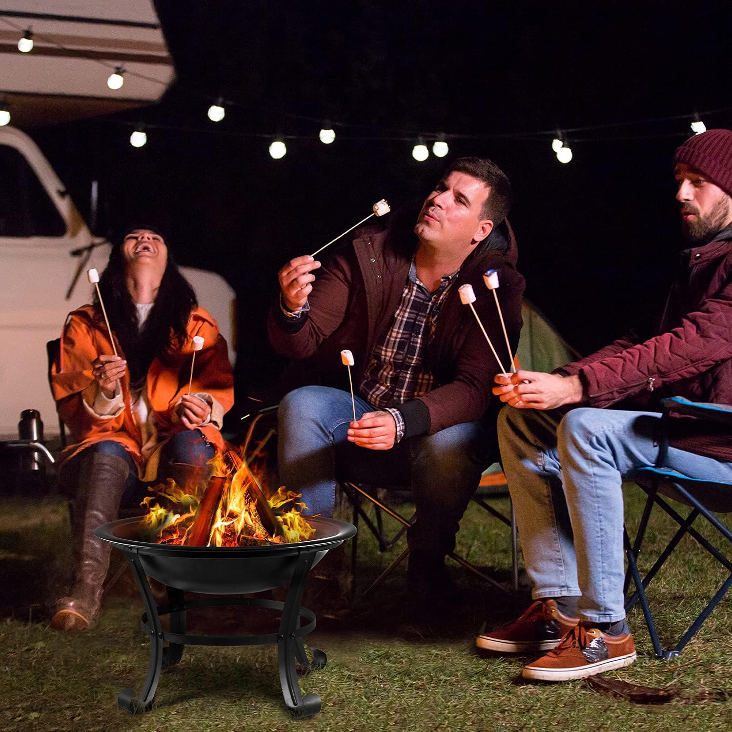 Outdoor Fire Pits, 22'' Portable Bonfire FirePits for Outside Wood Burning with Spark Screen and Fireplace Poker for Backyard Garden Patio Bonfire Heating, Camping and BBQ, Black