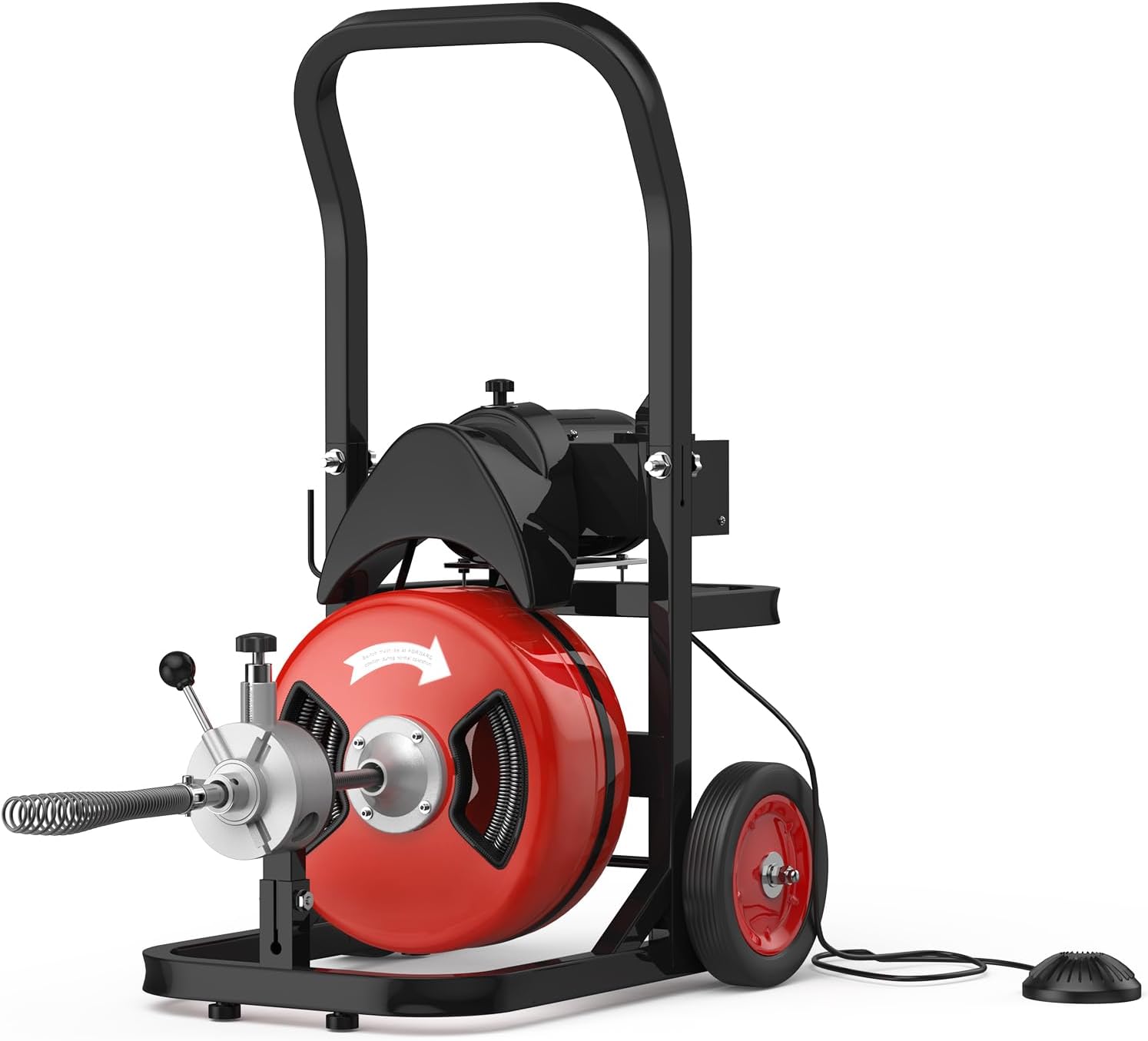 75Ft 1/2 Inch Electric Drain Cleaner Machine, 450w Portable Sewer Snake with Auto-Feed System, Air-Activated Foot Switch & 5 Cutters for 2