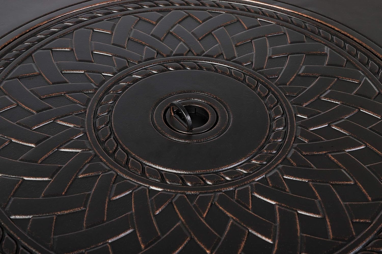 Wagner Woven Aluminum Convertible Gas Fire Pit Table 37,000 BTU Multi-Functional Outdoor with Fire Bowl Lid, Nylon Weather Cover & Clear Fire Glass - Bronze Finish - Round - 34