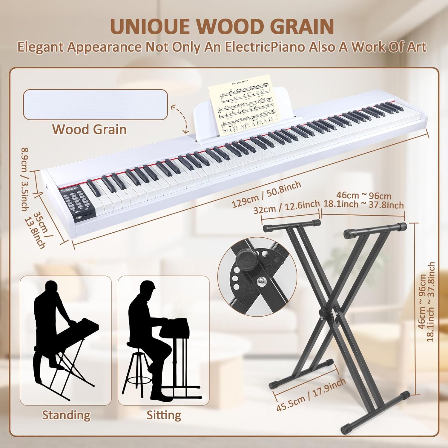 88 Key Digital Piano Keyboard,88 Key Full Size Weighted Hammer Action Electric Keyboard Piano with 200 Rhythms,200 Tones, Piano Keyboard with Stand, TriplePedal,Headphone, Carrying Bag