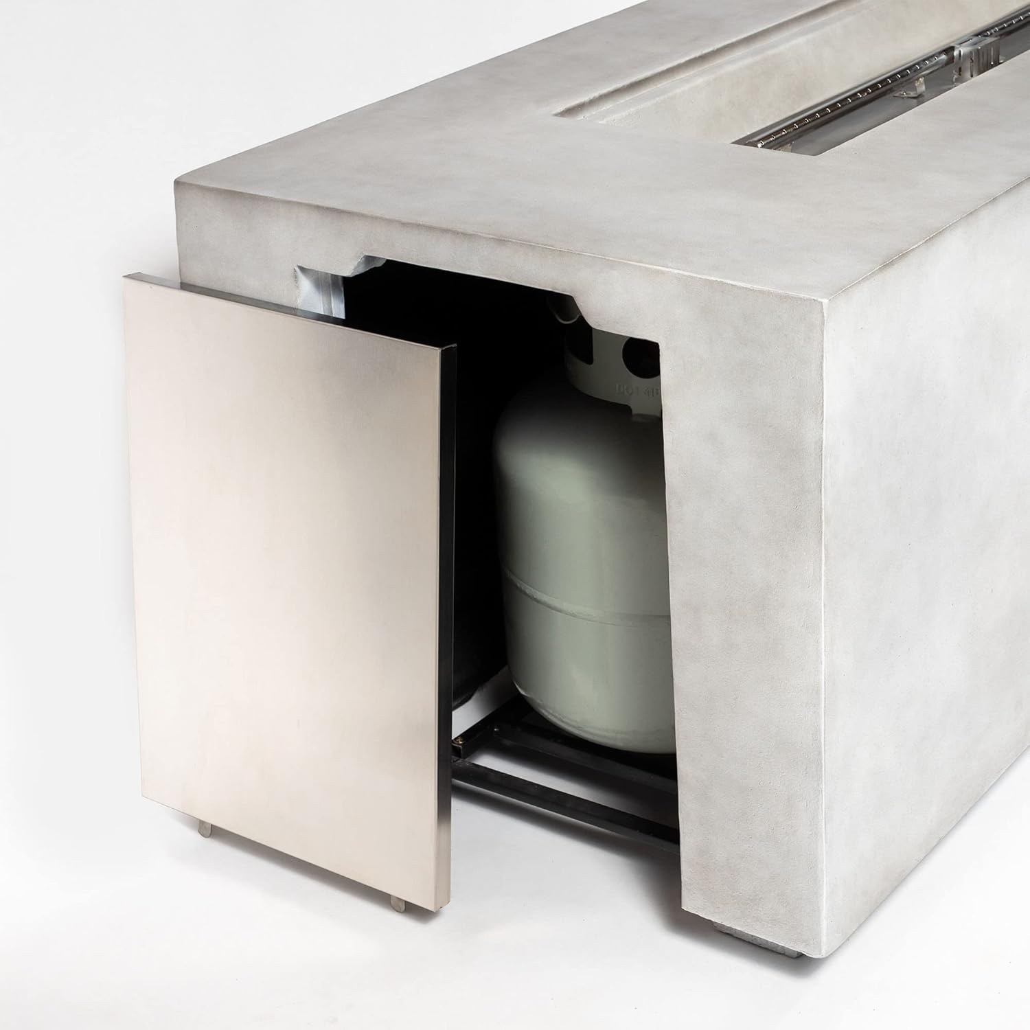 70 Inch Propane Fire Pit Table, Concrete Firepits for Outside, Rectangular Gas Fire Pit for Outside Patio, Backyard, Pool, 60,000 BTU, Free Lava Rocks, Light Gray