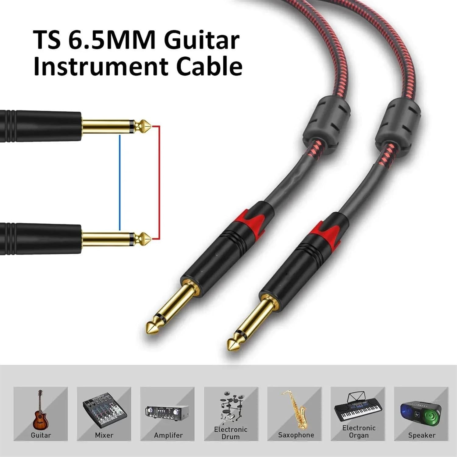 TSTS Guitar Audio Cable Instrument Cable 6.35mm Mono 1/4