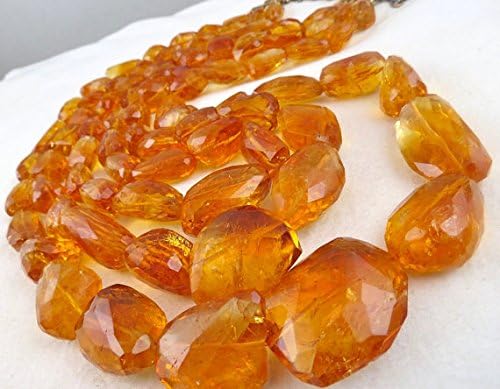 Natural CITRINE FACETTED Tumble Beads NECKLACE 18 INCHES 32MM TO 19MM