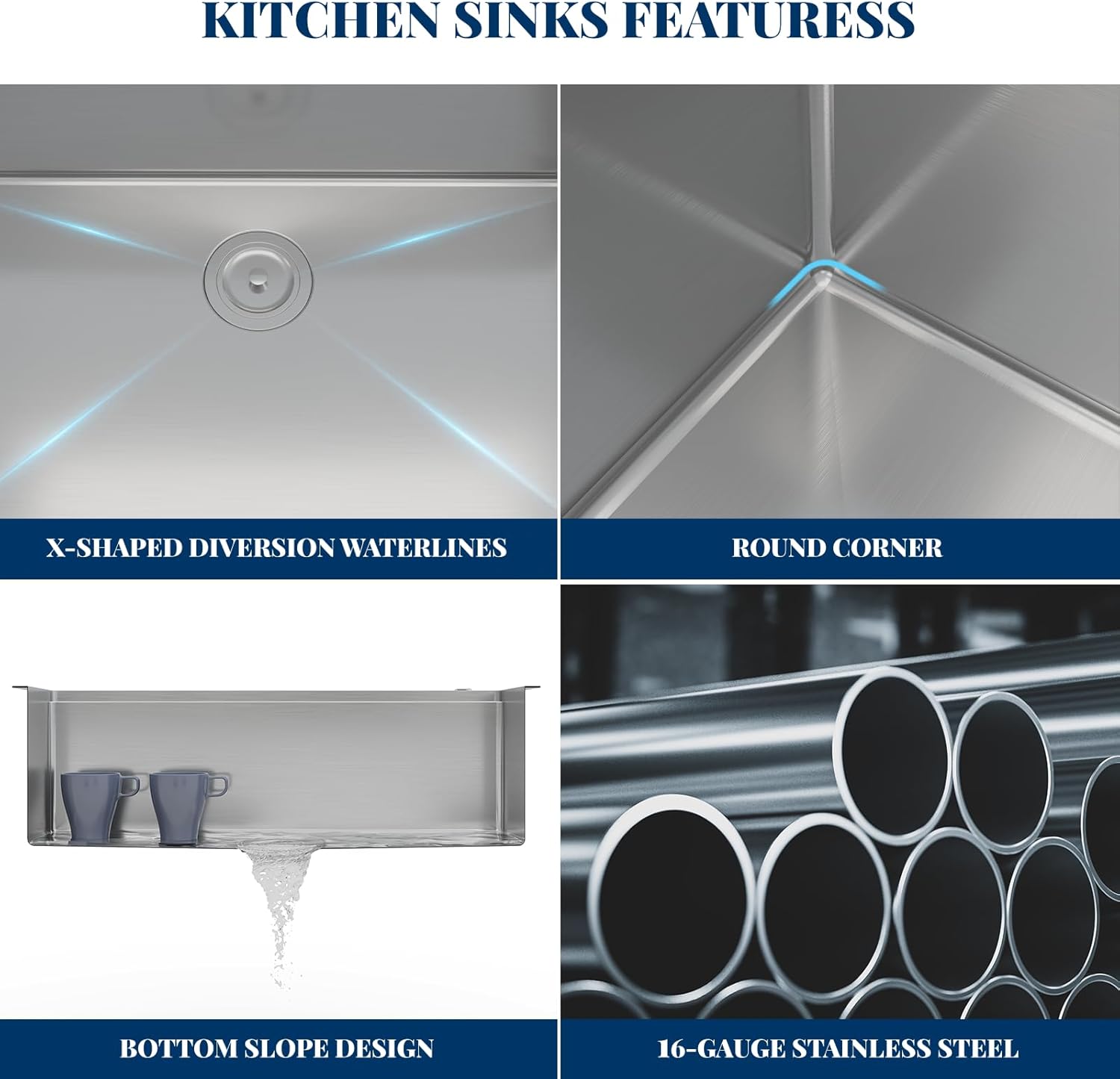 30 x 22 Drop-In Workstation Kitchen Sink – 16 Gauge Stainless Steel Topmount Sink, 10