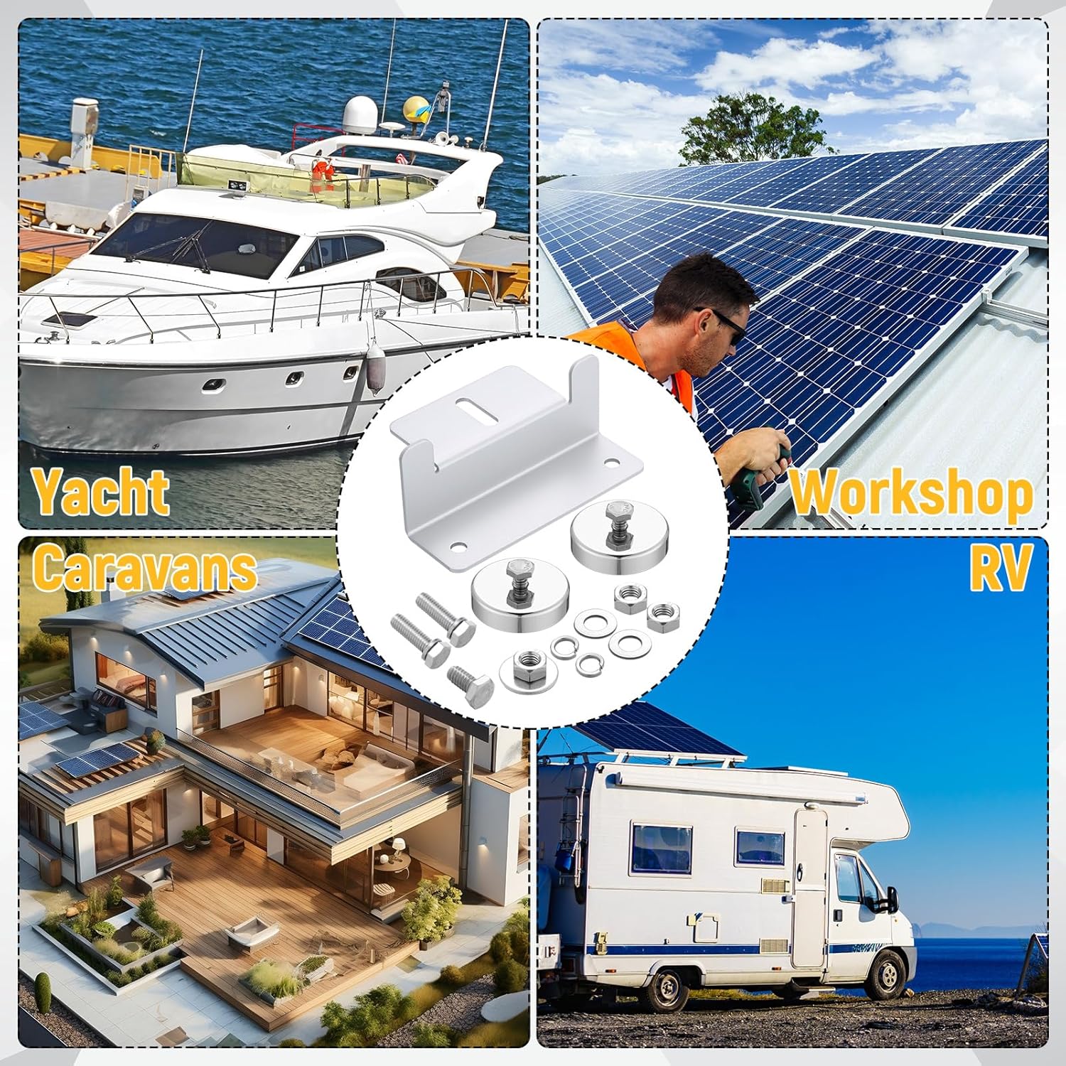 8 Pack 1200 Lbs No Drill Magnetic Solar Panel Mount Bracket Solar Panel Mounting Z Brackets for Sheds, Roofs, Walls, Boats, Trucks, Trailers Lightweight Aluminum Corrosion-Free (Silver)