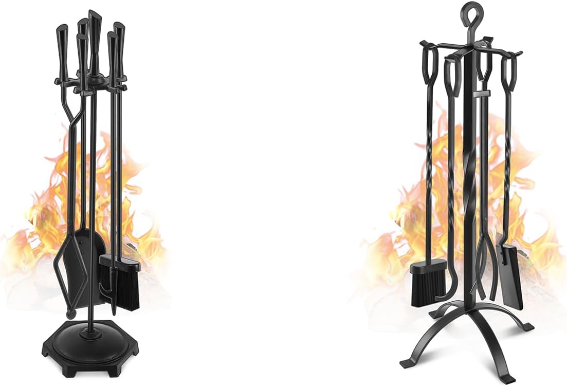 Gtongoko Fireplace Tools Set 5 Pcs 32 Inch Black Bundle Fireplace Tools Set 5 Pieces 32 Inch Modern Black Wrought Iron