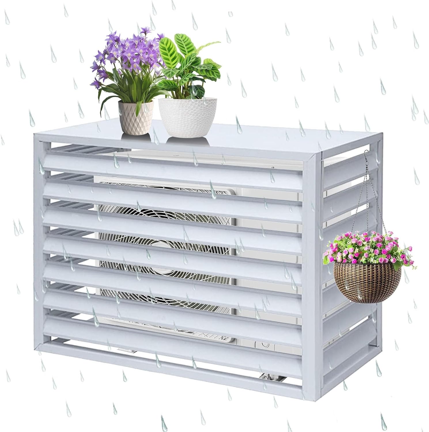 Air Conditioning Cover Aluminum, General Purpose Outdoor Air Conditioner Fence, Rainproof, Keep Away Branches and Leaves(White,110cm)