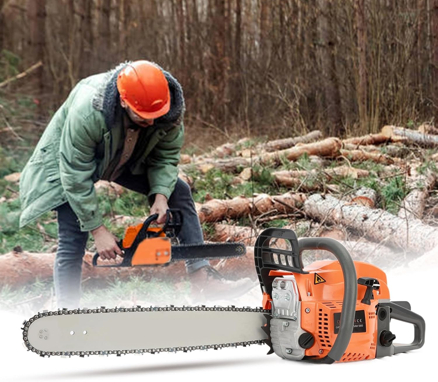 58cc Gas Chainsaw, 20-inch Gas Powered Chainsaw Cordless Top Handle Chainsaw, 550ml Fuel Tank, 2-Stroke High Performance Petrol Chain Saw for Wood Cutting and Tree Trimming 20Inch