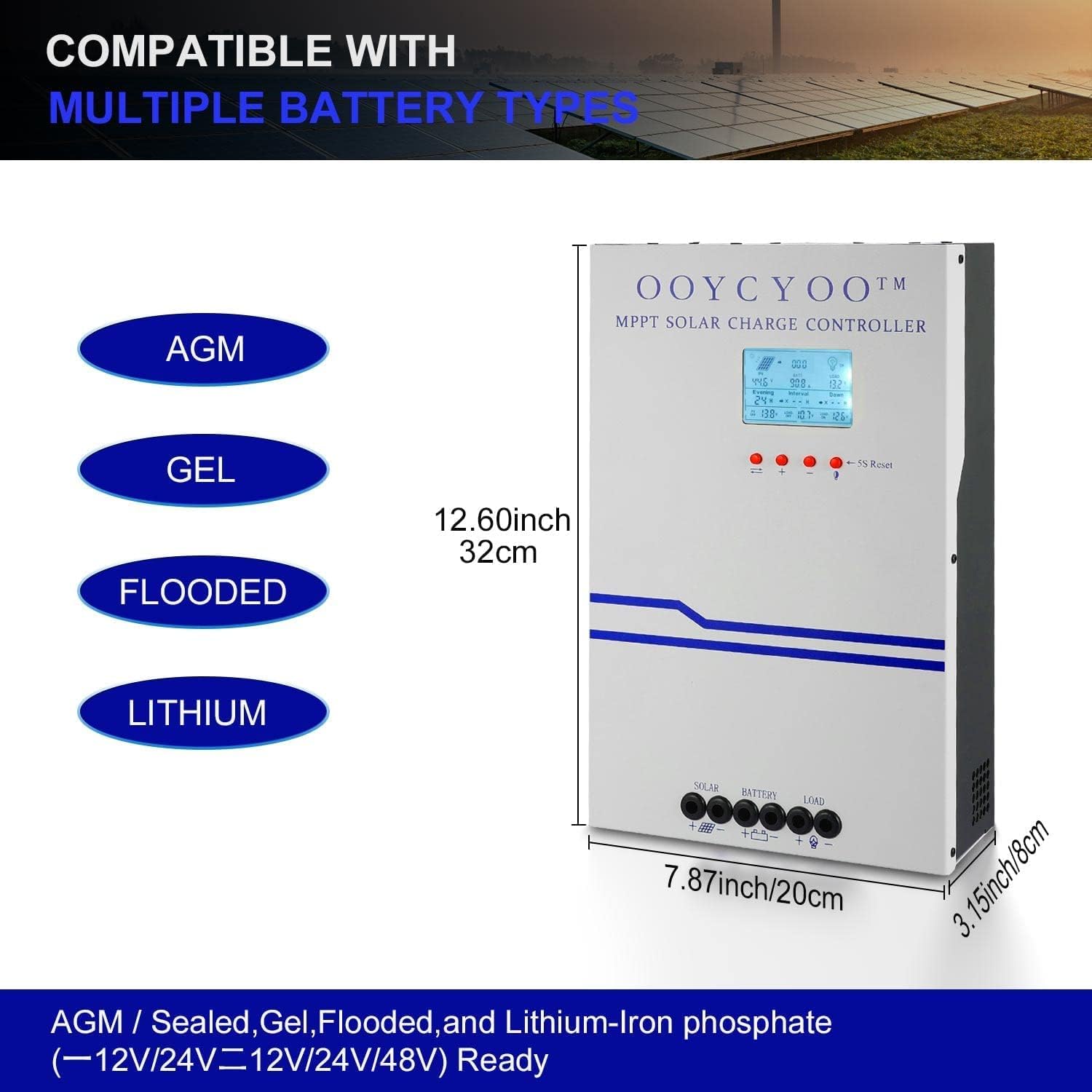 100 Amp MPPT Solar Charge Controller 48V 36V 24V 12V Auto,PV 150V Max Input Solar Panel , 100A Solar Panel Regulator Max Input Power 5000W, for AGM Sealed Gel Flooded Lithium Battery