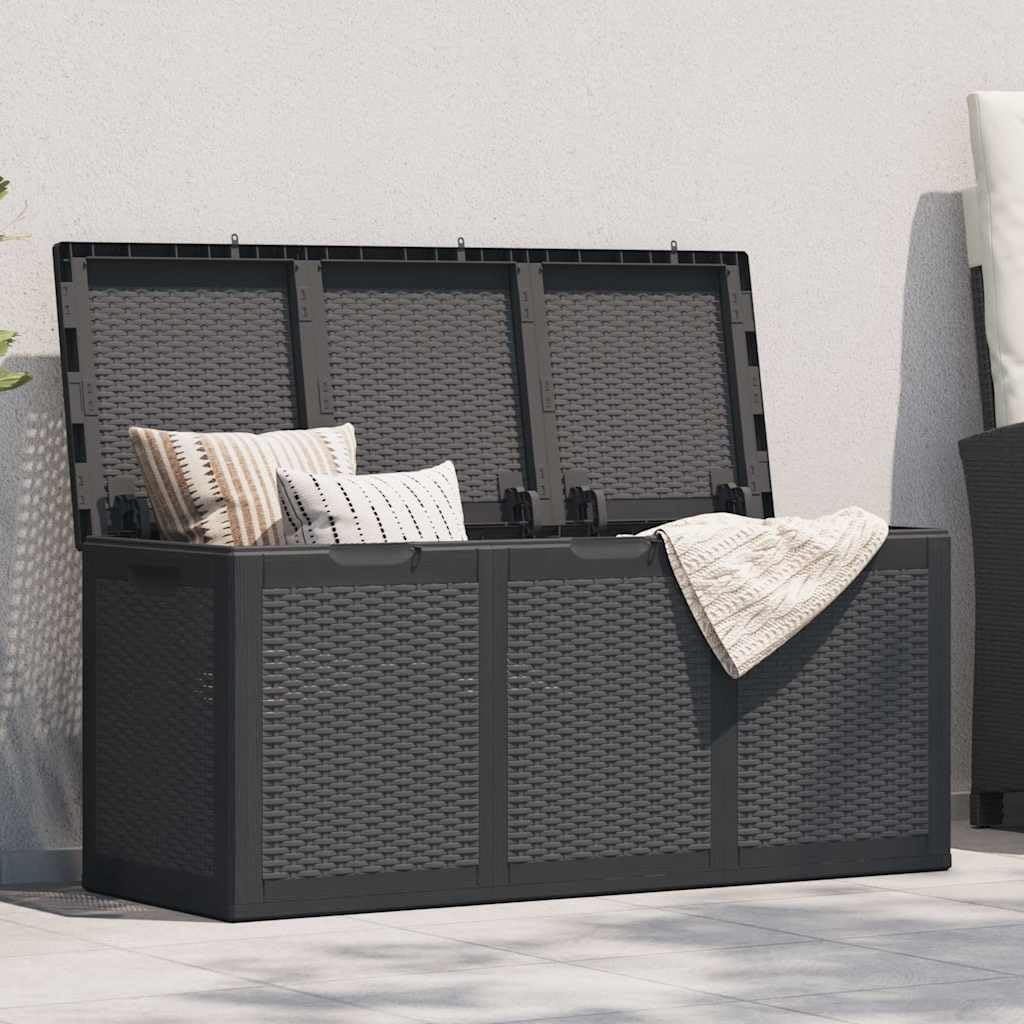 Black Polypropylene Rattan Look Storage Box, 270L Capacity, Weatherproof Deck Box for Patio & Garden