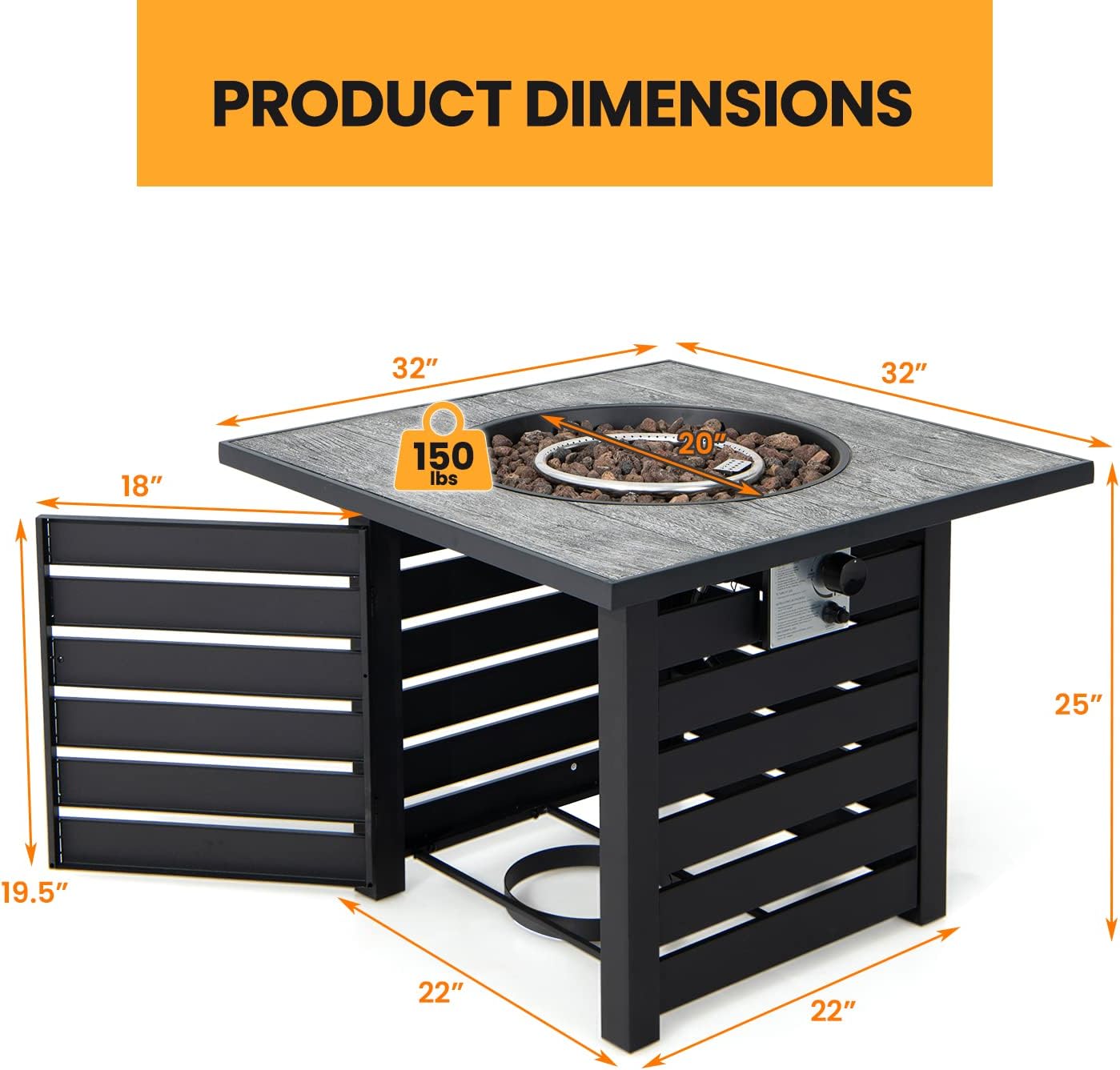 Giantex 32 Inch Propane Fire Pits, 50,000 BTU Square Gas Firepit with High-Temp Resistant Tabletop, Adjustable Flame Lava Rocks and Waterproof Cover, CSA Approved, Outdoor Fire Pit Table (Black)