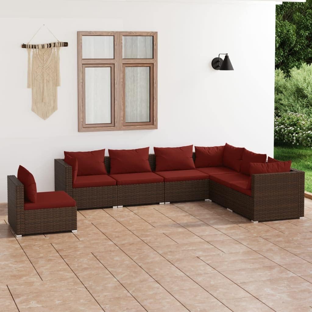 7 Piece Patio Lounge Set with Cushions Poly Rattan Brown,Comfortable and Durable Patio Lounge Set: for Outdoor Relaxation Patio Furniture Sets, Outdoor Furniture Sets