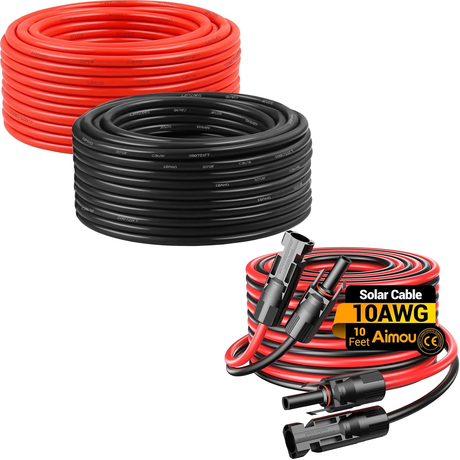 10AWG Solar Panel Wire, 50FT Red & Black 84 Strands Tinned Copper PV Wire, 10FT 10AWG Solar Panel Cable with Female and Male Connectors for Outdoor RV, Off-Grid Photovoltaic Systems